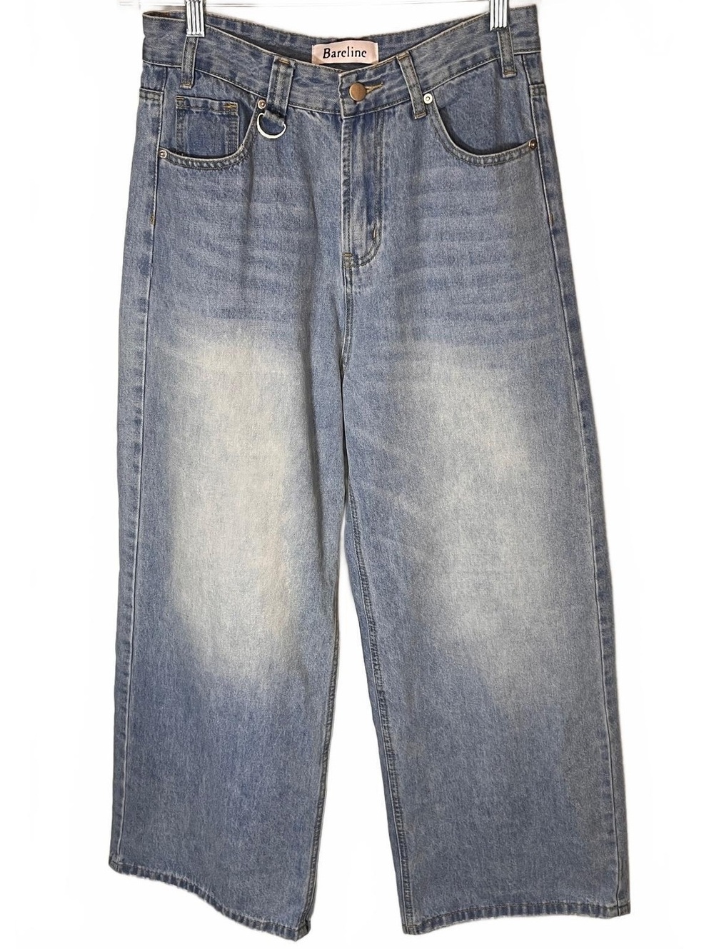 Bareline Wide Leg Baggy Denim Jeans Light Wash Key Ring Skater Y2K Medium